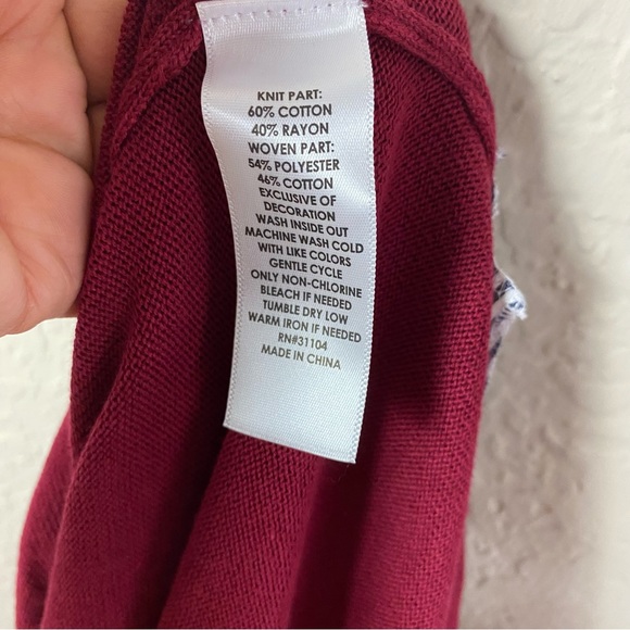 Crown & Ivy Womens Embroidered Mixed Media Sweater Shirt - Picture 7 of 8